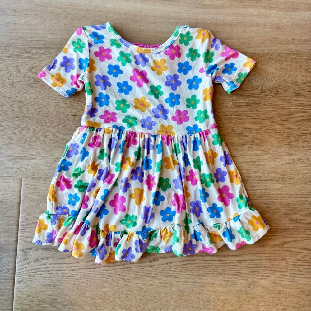 Little One Shop Bamboo Short Sleeve Daisy Floral Twirl Bodysuit Dress 2T